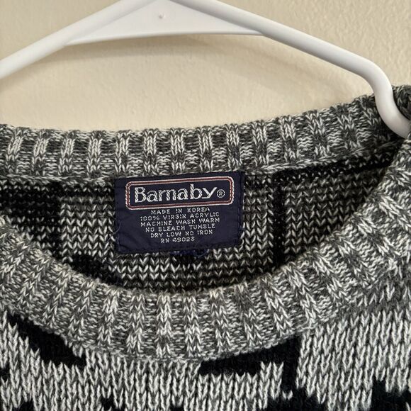 VTG Barnaby Crew Neck Sweater Geometric Black Gray Long Sleeve - Mens Size Med - Picture 3 of 8